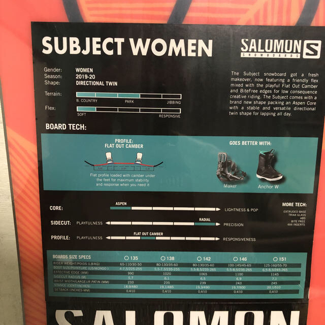 SALOMON(サロモン)のSALOMON SUBJECT 138cm 2019-2020 レディース スポーツ/アウトドアのスノーボード(ボード)の商品写真