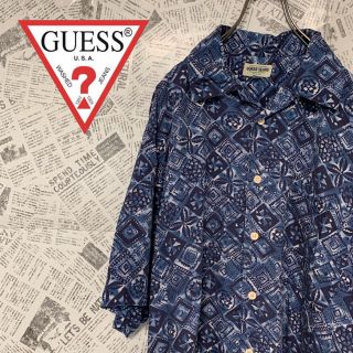 ゲス Guess JEANS 総柄 オープンカラー レーヨン ハワイアンアロハシャツ メンズXL /eaa338662