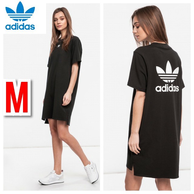 adidas(アディダス)のアディダスオリジナルス 半袖 ワンピース トレフォイル Tシャツ ブラック 黒 レディースのワンピース(ひざ丈ワンピース)の商品写真