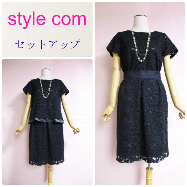 Style com(スタイルコム)の【style com/東京スタイル】レースセットアップ☆ネイビー☆半袖きれいめ レディースのワンピース(ひざ丈ワンピース)の商品写真