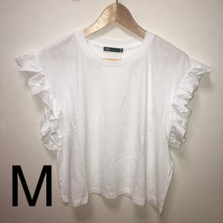 ザラ(ZARA)のZARA フリル付きTシャツ　M(Tシャツ(半袖/袖なし))