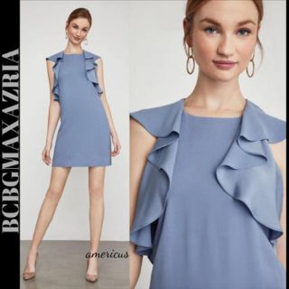 ビーシービージーマックスアズリア(BCBGMAXAZRIA)のbcbg フリルシフトドレス(ひざ丈ワンピース)