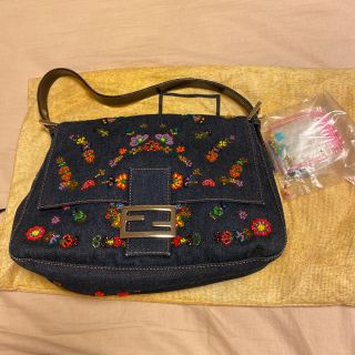 フェンディ(FENDI)のFENDIデニム花柄ビーズバッグ(ショルダーバッグ)