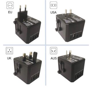 ★新品未使用★ 海外変換プラグ 3USBポート海外コンセント ブラック 説明書(変圧器/アダプター)