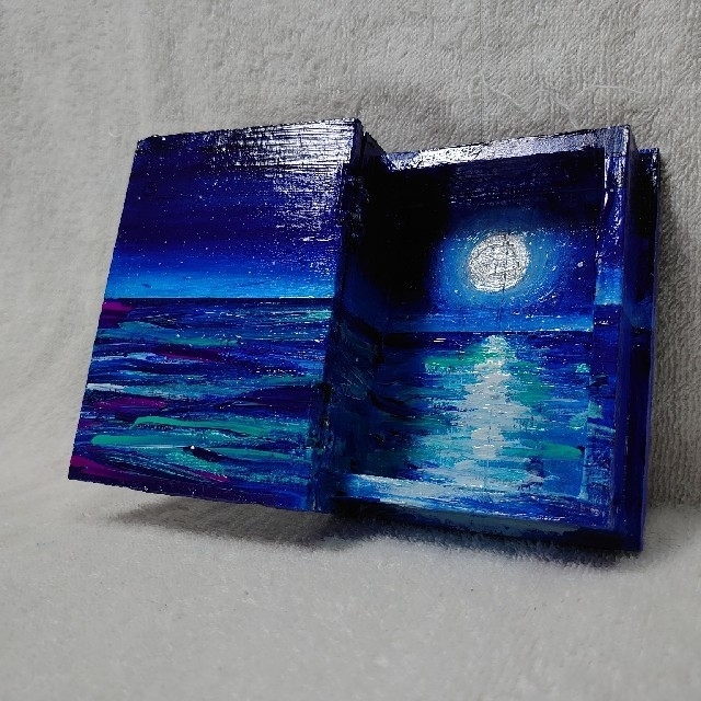 油絵 絵画 ブックボックス【夜の海】