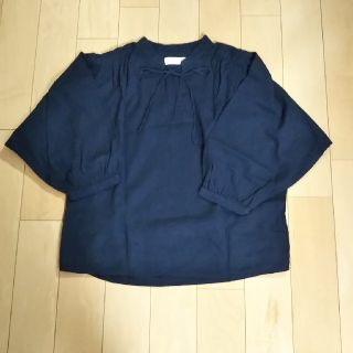 ユニクロ(UNIQLO)の【専用】ユニクロ リネンブレンドギャザーブラウス ネイビー(シャツ/ブラウス(長袖/七分))