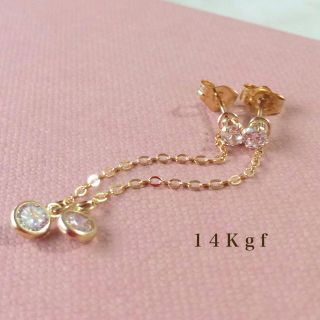 イエナ(IENA)の14Kgf 一粒ダイヤCZピアス＆ミドルチャーム 一粒ダイヤピアス 3ミリ(ピアス)