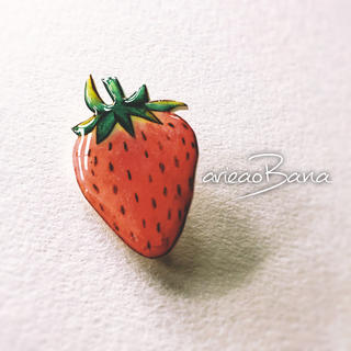 ハンドメイド✳︎ ✳︎農家の朝摘みいちご✳︎色鉛筆画ないちごのブローチ(コサージュ/ブローチ)