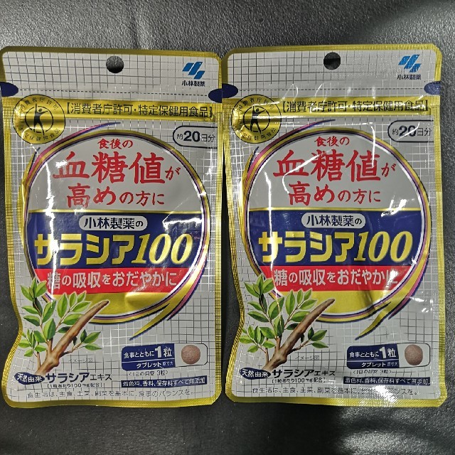 小林製薬(コバヤシセイヤク)の小林製薬・サラシア100 20日分 2袋 食品/飲料/酒の健康食品(その他)の商品写真