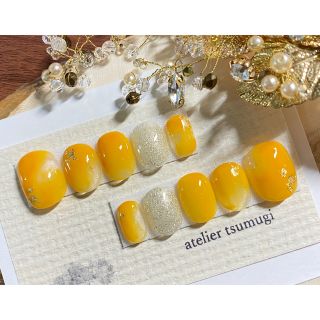 *--現品ネイルチップ＊オレンジニュアンスgold×lamé