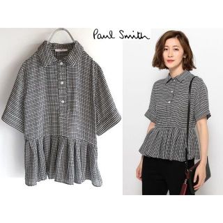 ポールスミス(Paul Smith)の美品 PS Paul Smith 2018 チェックぺプラムブラウス 40 白黒(シャツ/ブラウス(半袖/袖なし))