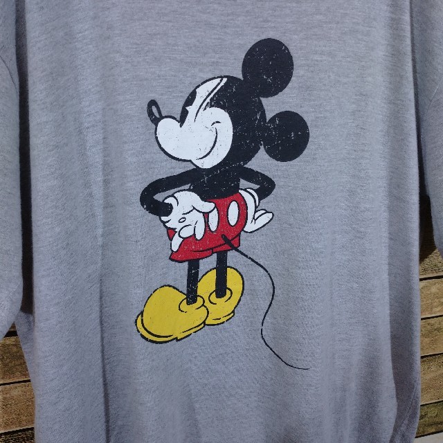 Disney(ディズニー)の【 夏服 夏物 】ディズニー ミッキー Tシャツ M グレー ダメージ加工 メンズのトップス(Tシャツ/カットソー(半袖/袖なし))の商品写真