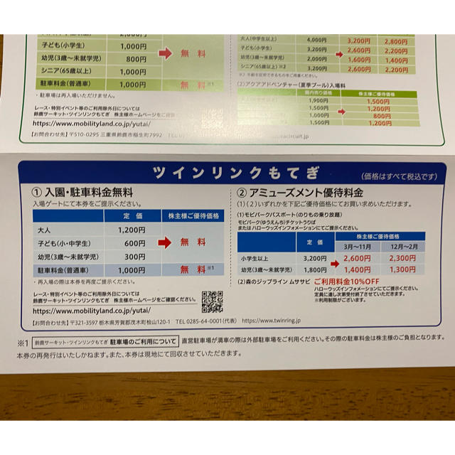 ホンダ(ホンダ)の本田技研工業　株主優待　鈴鹿サーキット・ツインリンクもてぎ　ご優待券　1枚 チケットの施設利用券(遊園地/テーマパーク)の商品写真