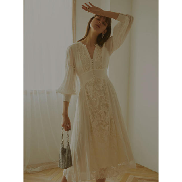 Ameri VINTAGE(アメリヴィンテージ)のAmeri VINTAGE TULLE LACE DRESS 新品未使用タグ付き レディースのワンピース(ロングワンピース/マキシワンピース)の商品写真