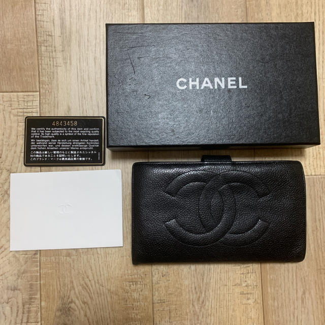 シャネル　CHANEL 長財布　ブラック　ココマーク　キャビアスキン財布