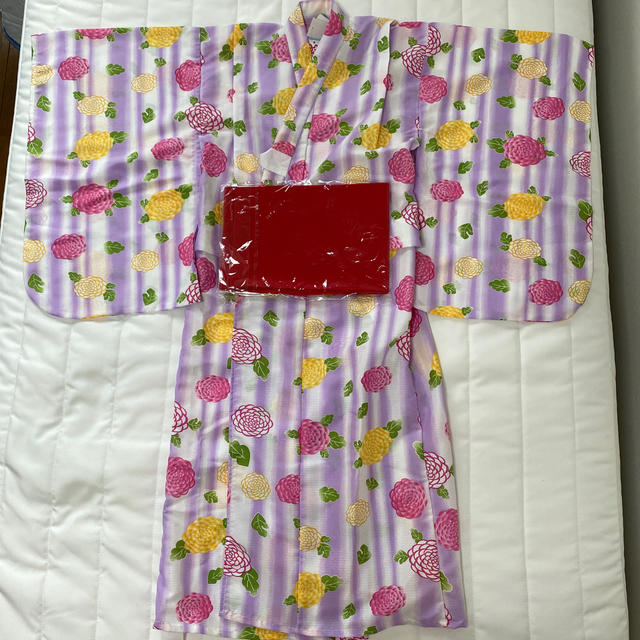 お値下げ！浴衣セット　兵児帯付き キッズ/ベビー/マタニティのキッズ服女の子用(90cm~)(甚平/浴衣)の商品写真