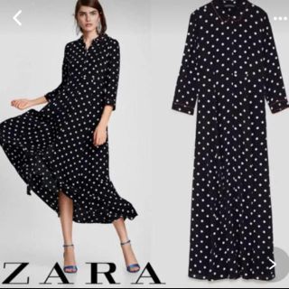 ザラ(ZARA)の値下げ！ZARA ドット　シャツワンピース(ロングワンピース/マキシワンピース)