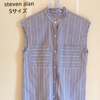 スティーブンアラン(steven alan)の美品　スティーブンアラン　ノースリーブ　ストライプ　シャツ　Sサイズ　ブルー系(シャツ/ブラウス(半袖/袖なし))