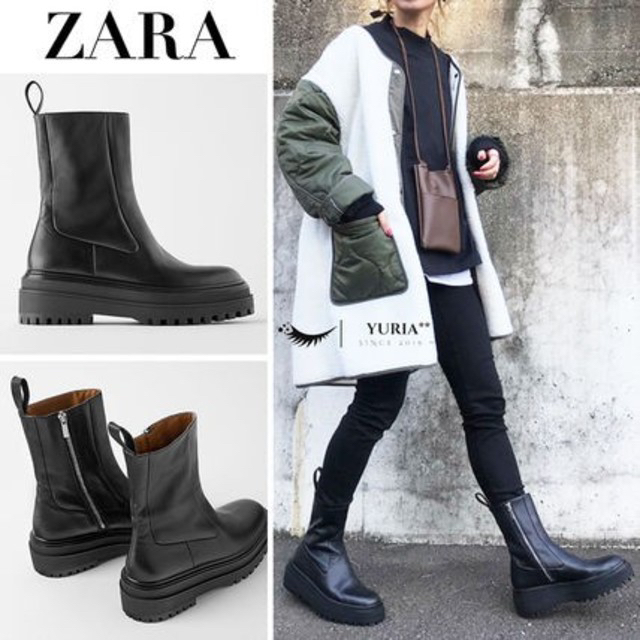 ZARA(ザラ)のZARAトラックソールレザーブーツ レディースの靴/シューズ(ブーツ)の商品写真