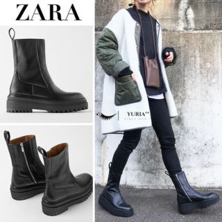 ザラ(ZARA)のZARAトラックソールレザーブーツ(ブーツ)