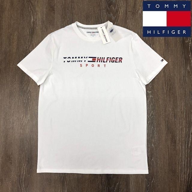 TOMMY HILFIGER(トミーヒルフィガー)のトミーヒルフィガースポーツ Tシャツ フラッグロゴ刺繍(M)白 181214 メンズのトップス(Tシャツ/カットソー(半袖/袖なし))の商品写真