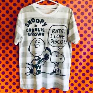 ピーナッツ(PEANUTS)のPEANUTS メンズ ボーダーTシャツ Lサイズ 白×グレー×黒 スヌーピー(Tシャツ/カットソー(半袖/袖なし))