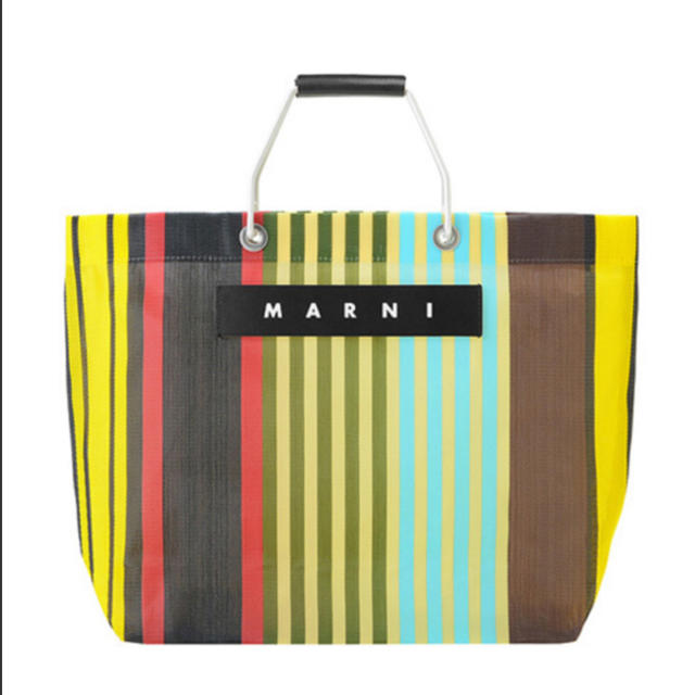 MARNI マルニ　フラワーカフェ　ストライプ　トートバッグ マルチイエローナイロン持ち手