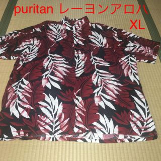 puritan レーヨン アロハシャツ　XL XXLブラック　リーフ柄　和柄総柄(シャツ)