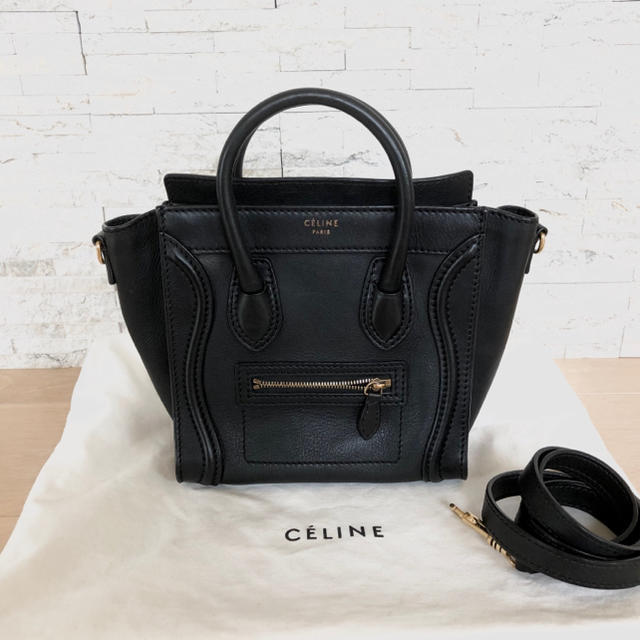 超高品質で人気の  ショッパー ナノ ラゲージ セリーヌ CELINE 美品 - celine バッグ 黒 ブラック ハンドバッグ