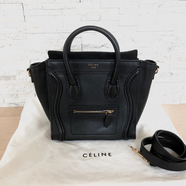 美品 CELINE セリーヌ ラゲージ ナノ ショッパー  バッグ ブラック 黒