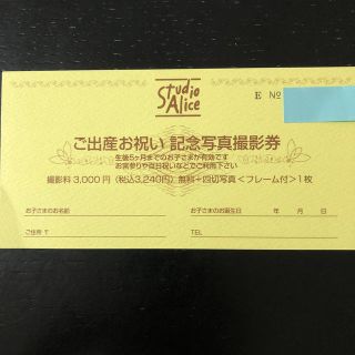 スタジオアリス　記念写真撮影券(お宮参り用品)