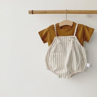 ベビーギャップ(babyGAP)の本日限定価格！韓国子供服！サロペットボンネット2点セット ストライプ オシャレ(ロンパース)