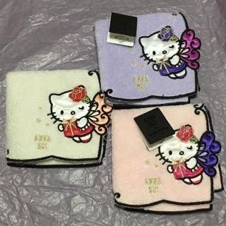 アナスイ(ANNA SUI)の新品☆アナスイ タオルハンカチ 3枚 キティ☆白 ホワイト 紫 パープル ピンク(ハンカチ)