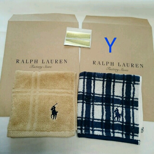 Ralph Lauren(ラルフローレン)の紙袋付Yラルフローレンハンカチタオル2枚 メンズのファッション小物(ハンカチ/ポケットチーフ)の商品写真