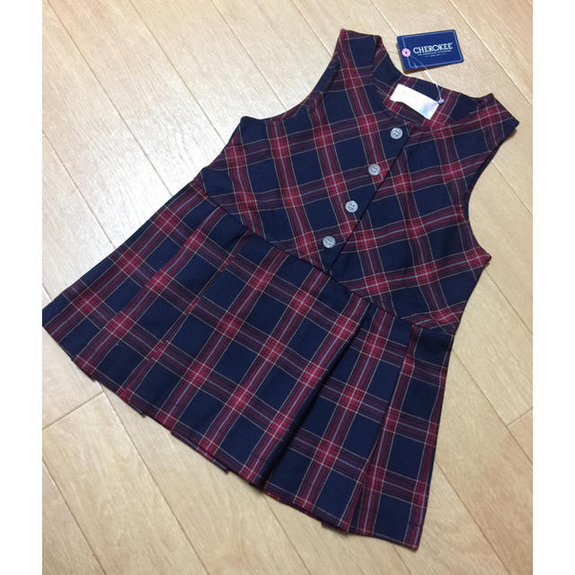 西松屋(ニシマツヤ)のチェックワンピース！90cm新品 キッズ/ベビー/マタニティのキッズ服女の子用(90cm~)(ワンピース)の商品写真