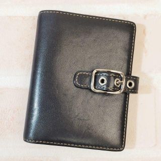 コーチ(COACH)のコーチ COACH ☆ レザー 折財布 ブラック ベルトデザイン(財布)