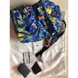 プラダ(PRADA)の芽❤️様専用　正規　プラダ リュック　ブルー　フラワー 美品！(リュック/バックパック)