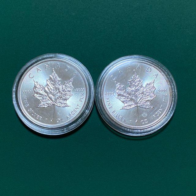 カナダ メイプルリーフ銀貨2枚セット　(1オンス銀貨)貨幣