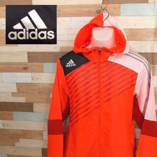 アディダス(adidas)の【adidas】 美品 アディダス ライトレッド ジップパーカー 裏地メッシュ(パーカー)