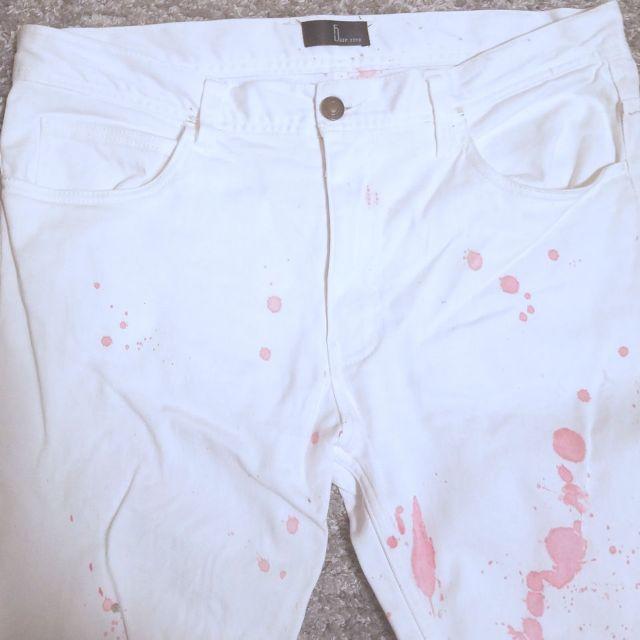 リメイクホワイトパンツ XL ストレッチパンツ メンズのパンツ(デニム/ジーンズ)の商品写真