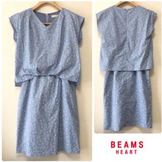 ビームス(BEAMS)のBEAMS HEART ▷ 花柄切り替えワンピース 綿プリントワンピー ブルー(ひざ丈ワンピース)