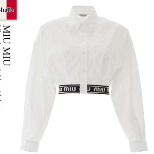 新入荷 miumiu - Miu Miu 白ウエストロゴバンドシャツ シャツ/ブラウス(長袖/七分)