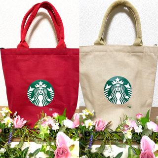 スターバックスコーヒー(Starbucks Coffee)の【数量限定☆】Starbucks トートバッグ・マザーズバッグ　レッド・ベージュ(トートバッグ)