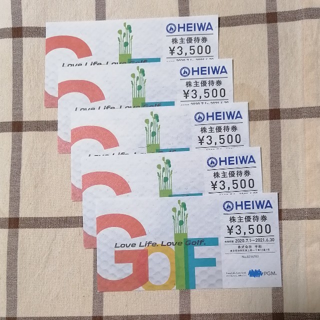 平和 株主優待 5枚　PGM HEIWA チケットの施設利用券(ゴルフ場)の商品写真