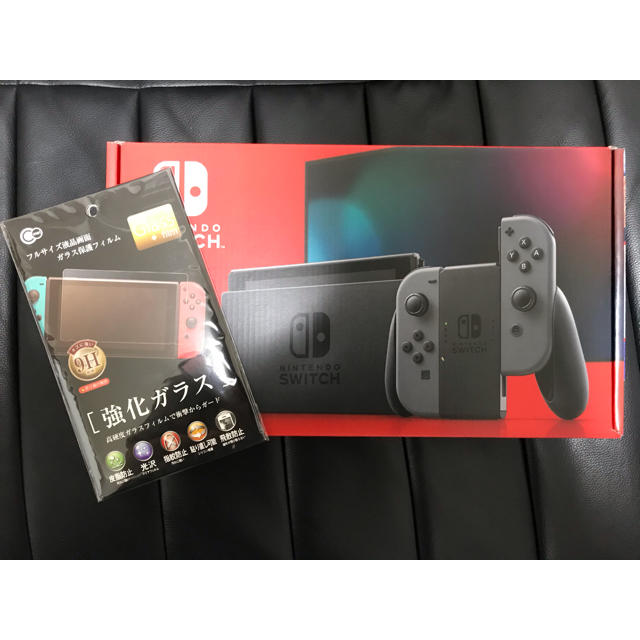 新品　新型　ニンテンドースイッチ　グレー　本体　+ 強化ガラス保護フィルム