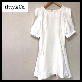 ティティアンドコー(titty&co)のティティアンドコー 未使用 フリルスリーブワンピース M ホワイト ドレス(ミニワンピース)