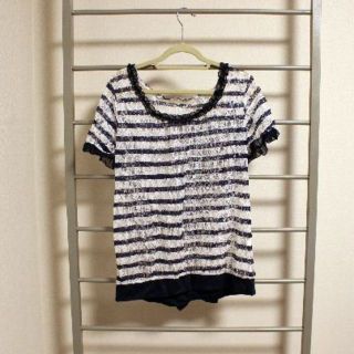 アクシーズファム(axes femme)の値下げしました！　レース　紺白ボーダ　シャツ　axesfemme(Tシャツ(半袖/袖なし))