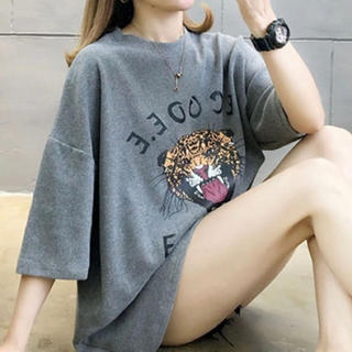 韓国ファッション♪ゆったりビッグシルエット♪Tシャツ グレー(Tシャツ(半袖/袖なし))