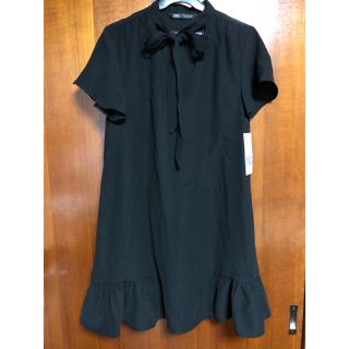 ザラ(ZARA)の新品タグ付き◆ZARA リボンタイワンピース　XS ブラック(ミニワンピース)