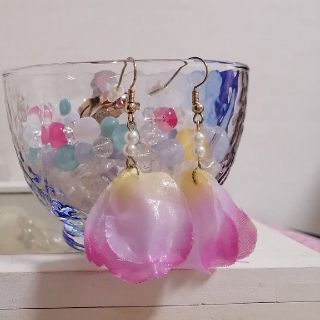 ピアス　花　紫　ピンク　パール　イヤリング(ピアス)